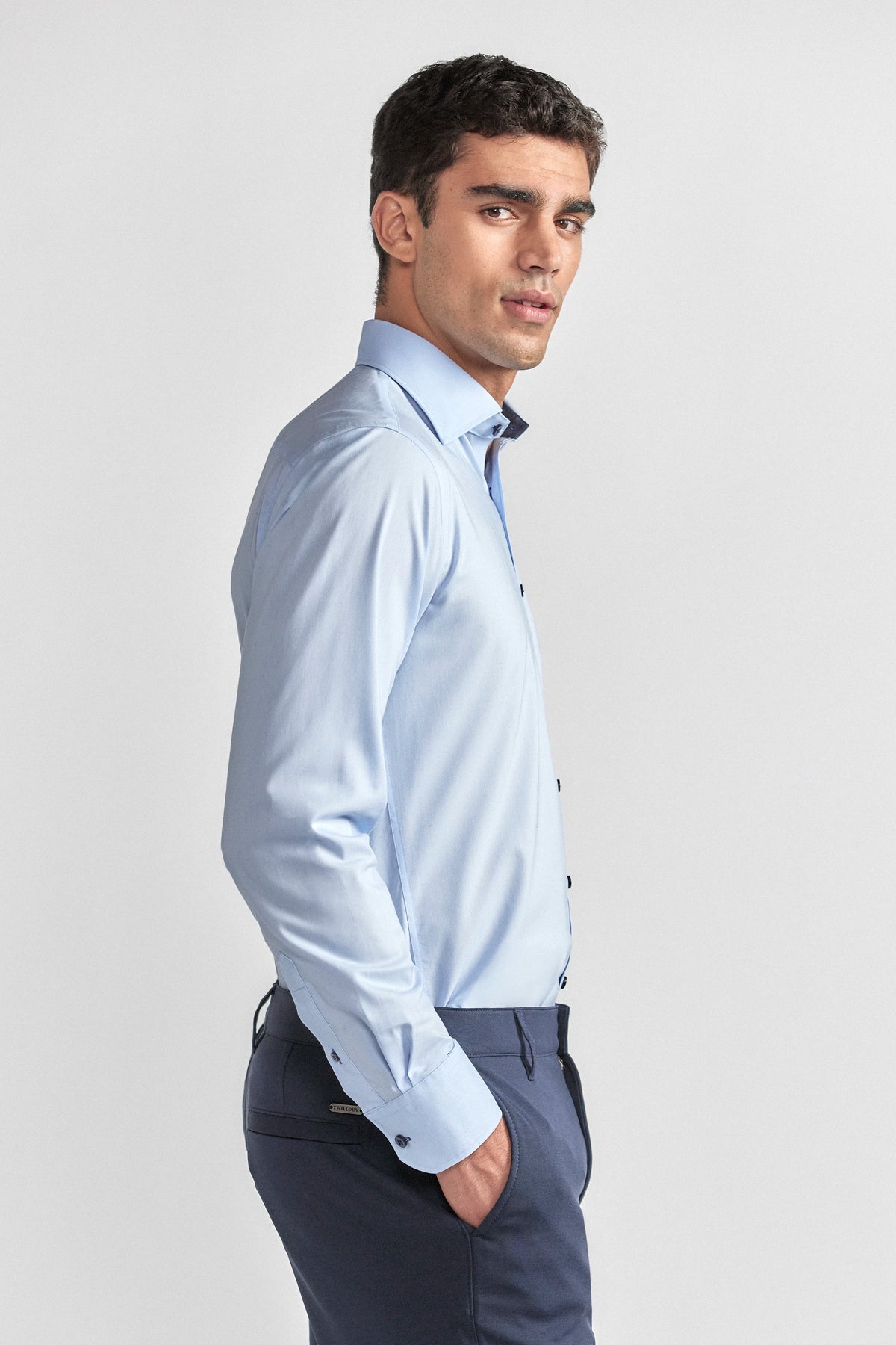 Leader Non-Iron Contrast | Navy Buttons, view 3 of 8