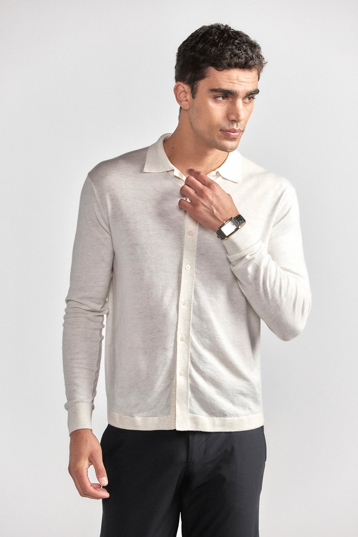 Lightweight Cashmere Button-Down | Heather Ivory, view 1 of 8