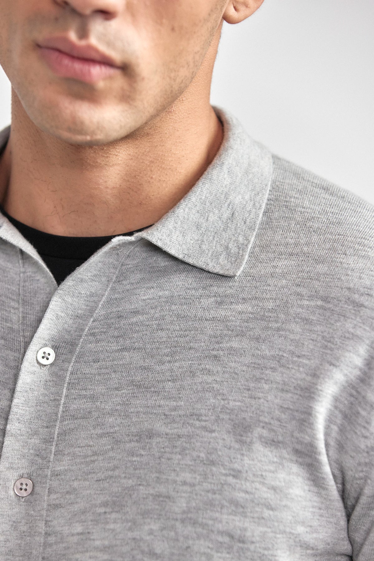 Lightweight Cashmere Button-Down | Heather Light Grey, view 4 of 6