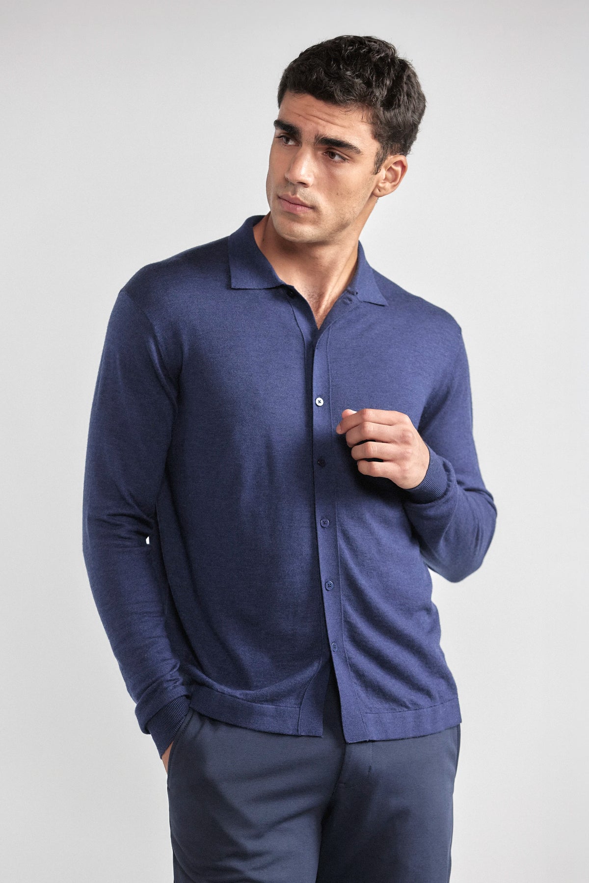 Lightweight Cashmere Button-Down | Navy, view 1 of 8