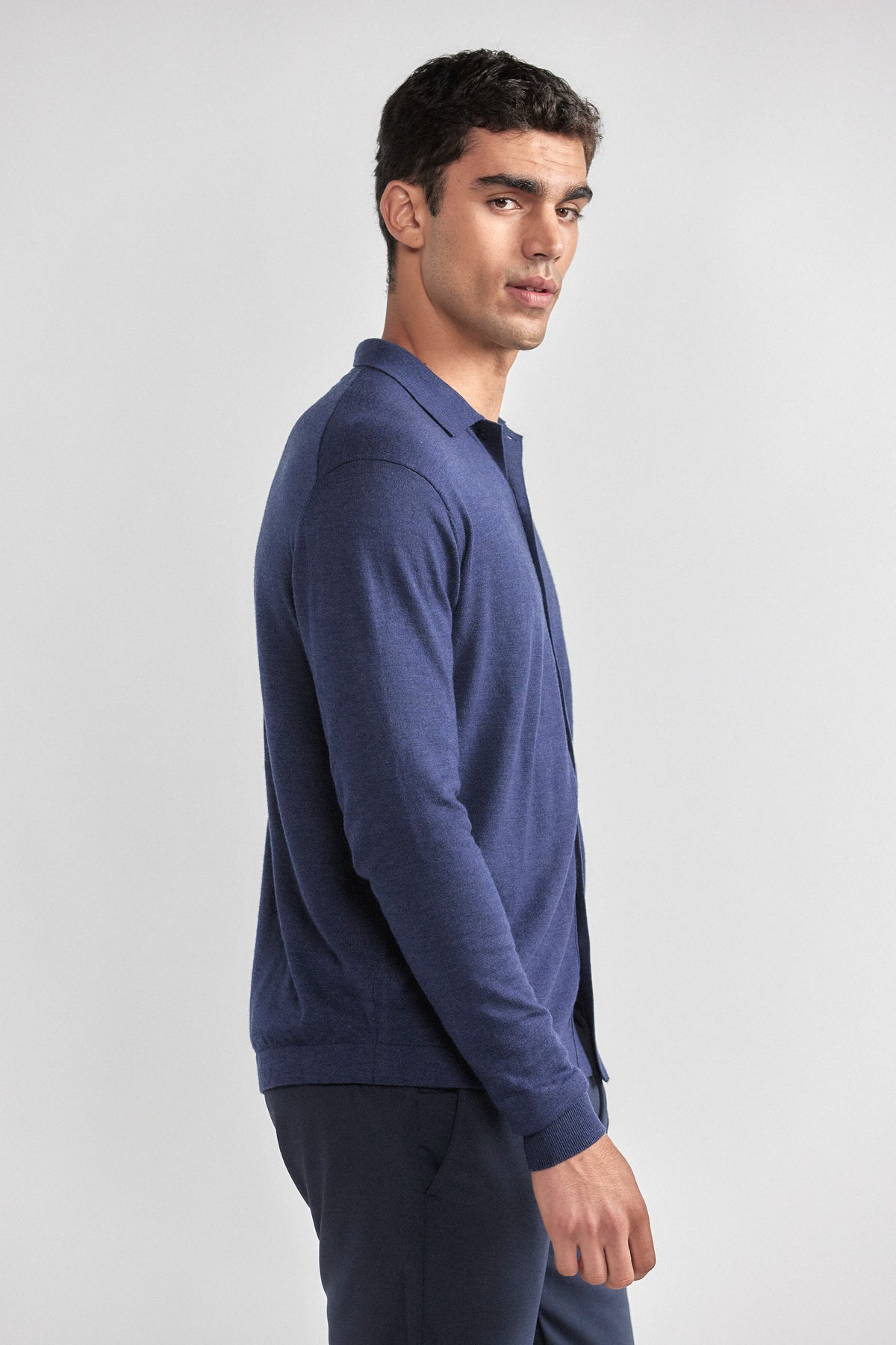 Lightweight Cashmere Button-Down | Navy, view 3 of 8