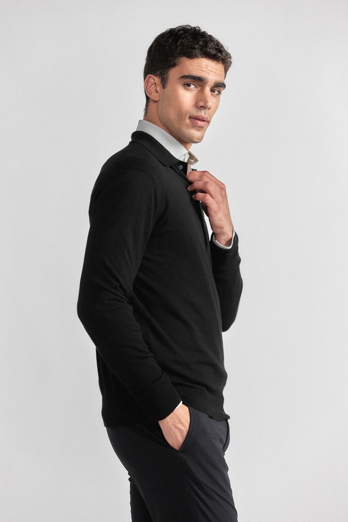 Lightweight Cashmere Polo | Black, view 3 of 6