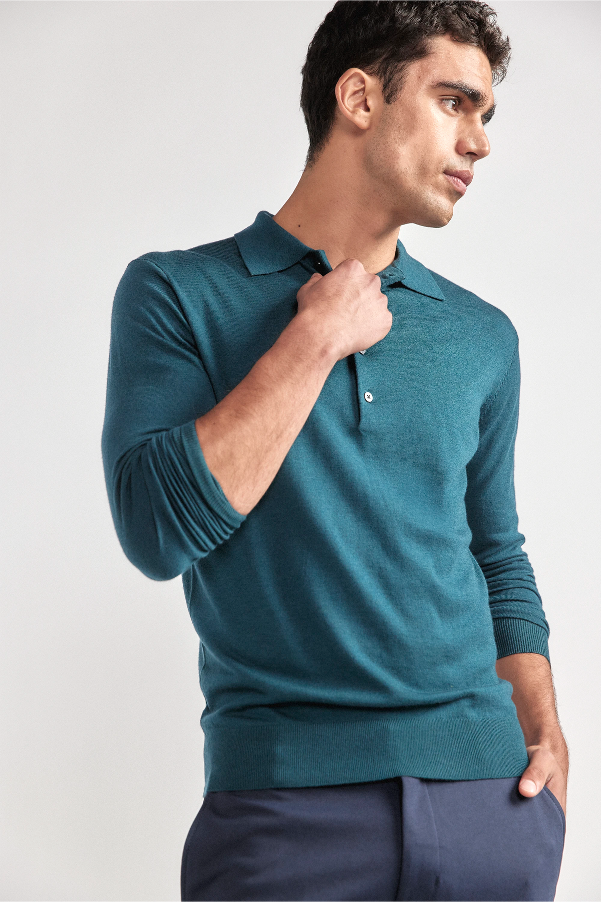 Lightweight Cashmere Polo | Emerald, view 3 of 8