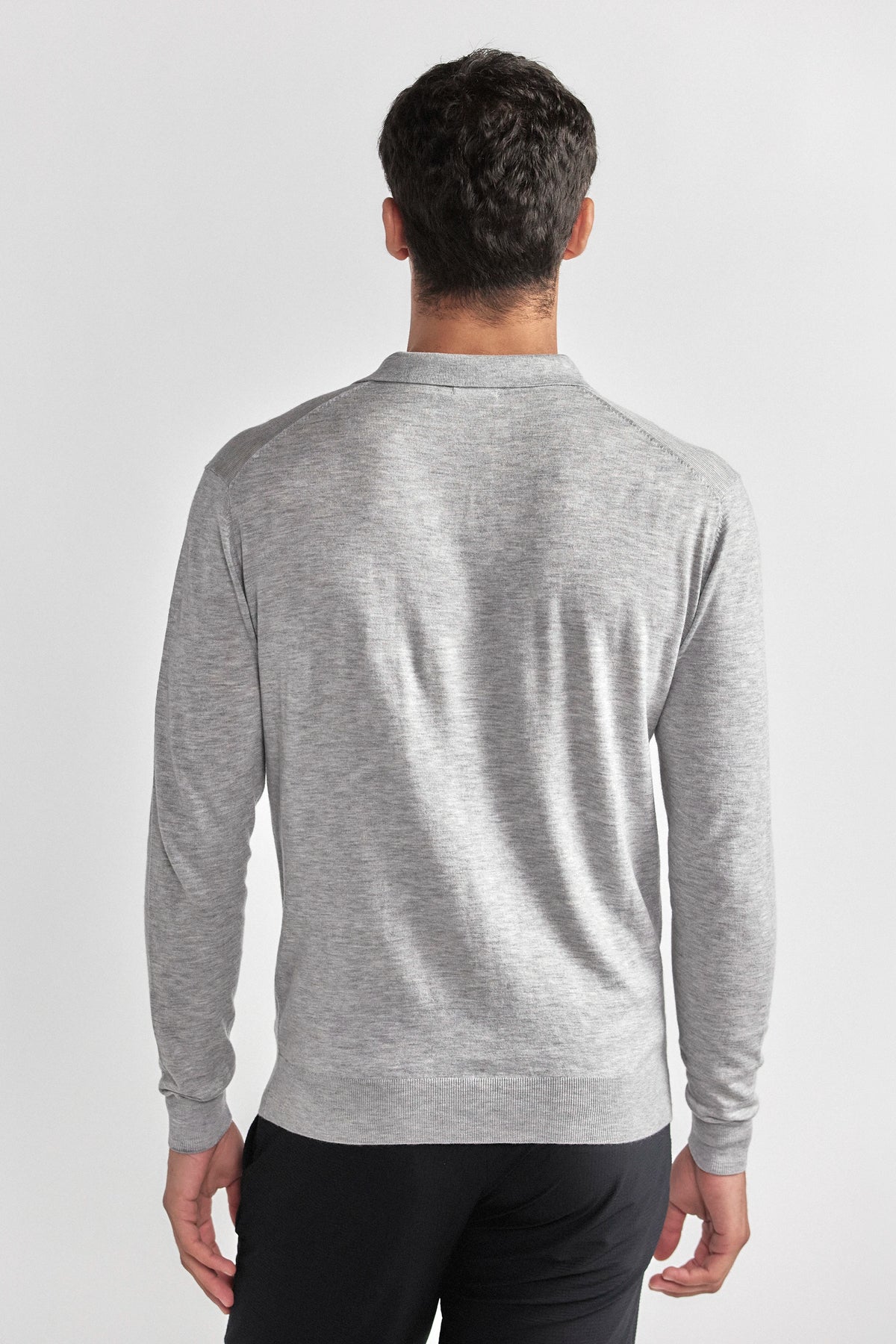 Lightweight Cashmere Polo | Heather Light Grey, view 7 of 8