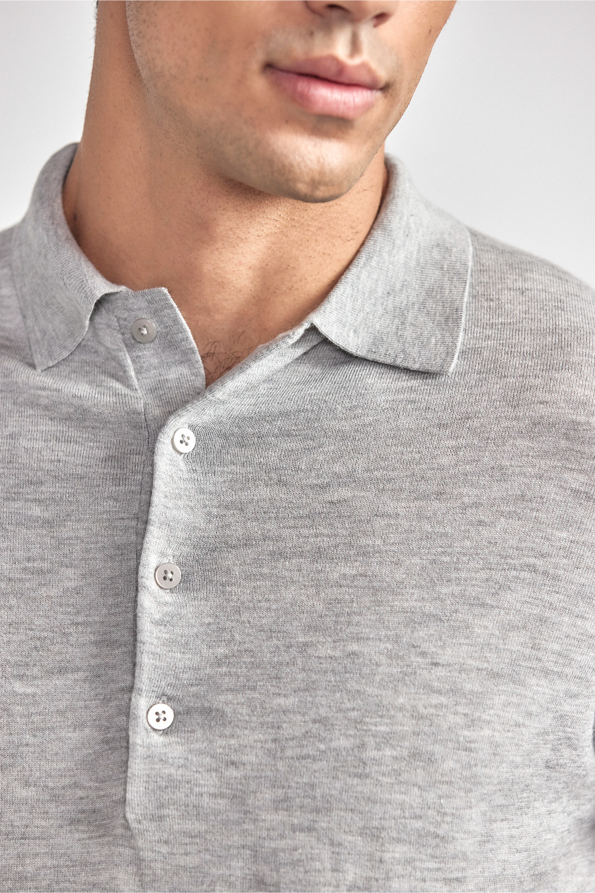 Lightweight Cashmere Polo | Heather Light Grey, view 4 of 8