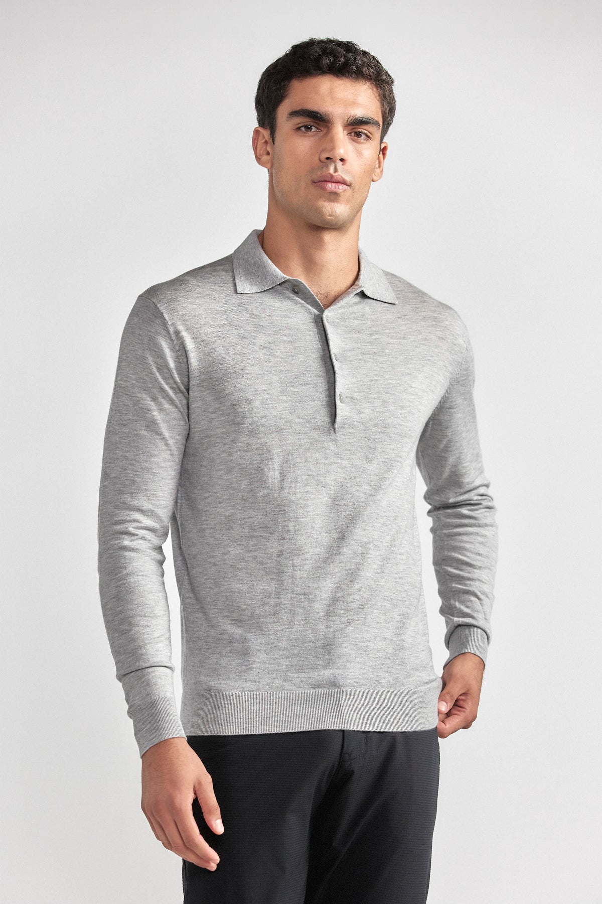 Lightweight Cashmere Polo | Heather Light Grey
