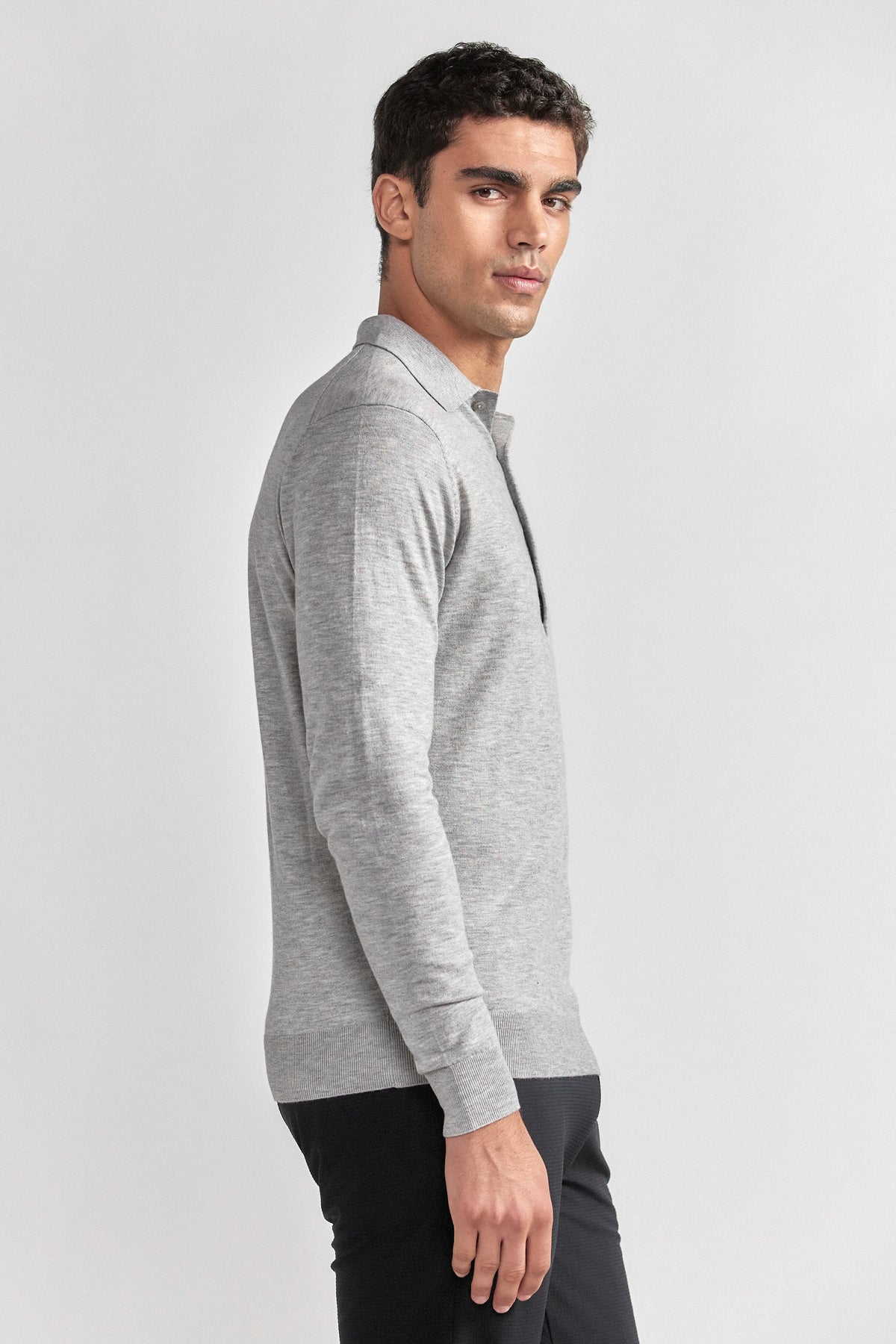 Lightweight Cashmere Polo | Heather Light Grey, view 5 of 8