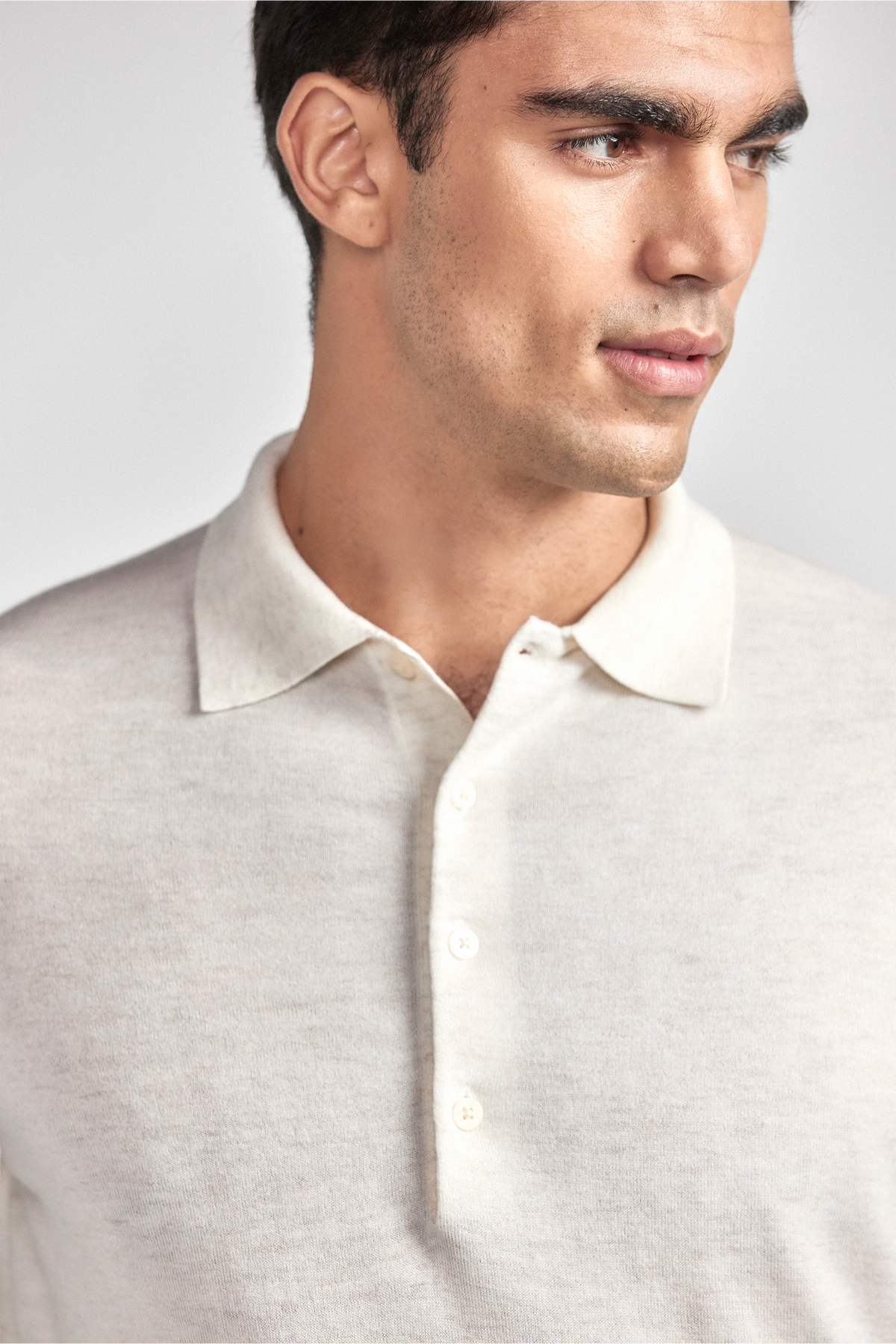 Lightweight Cashmere Polo | Heather Ivory, view 5 of 8