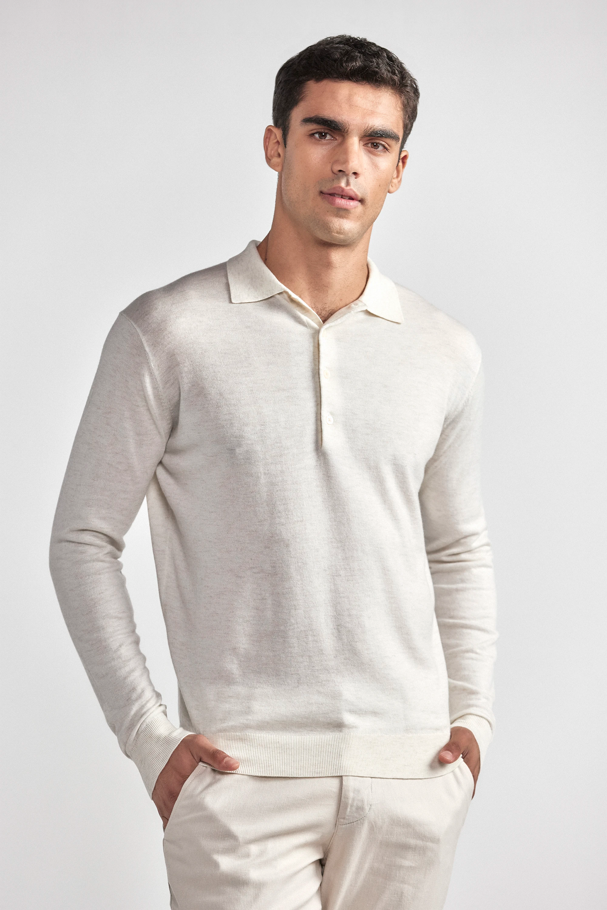 Lightweight Cashmere Polo | Heather Ivory, view 1 of 8