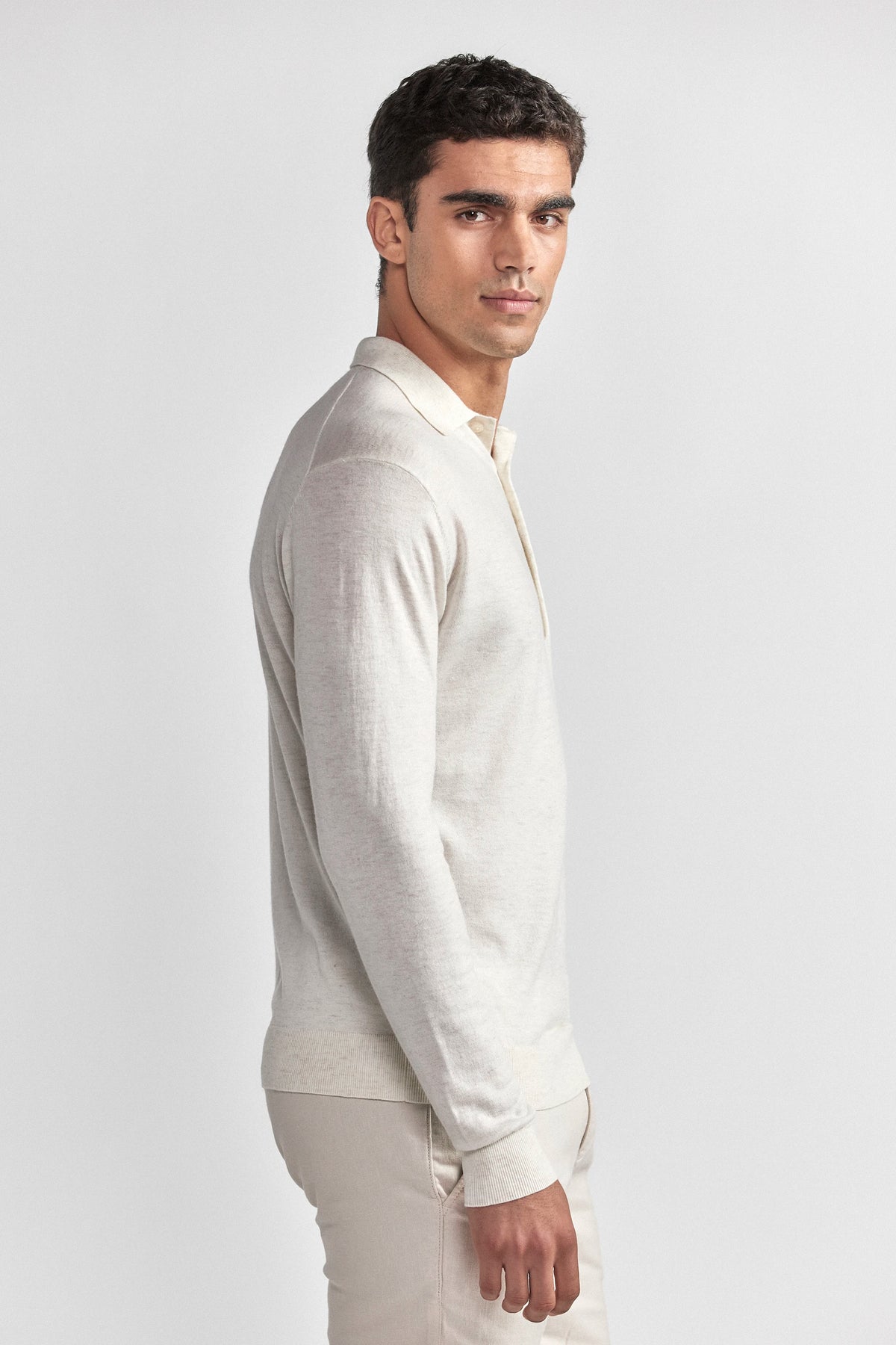 Lightweight Cashmere Polo | Heather Ivory, view 3 of 8