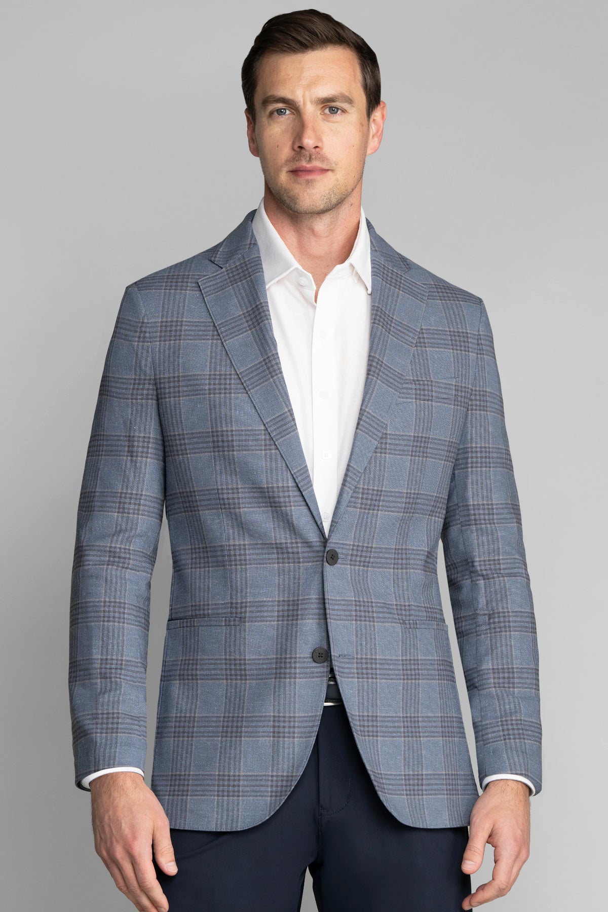 Performance Linen Blazer // Pearl Blue Plaid, view 1 of 6