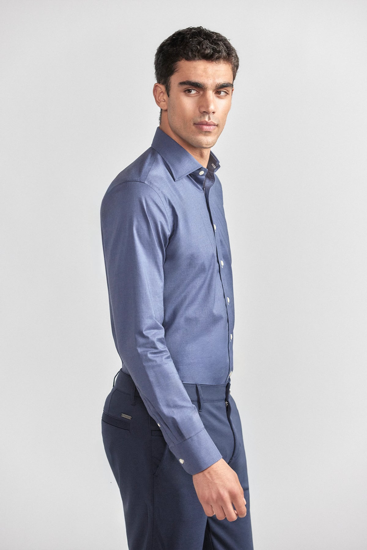 Leader Non-Iron Solid | Navy Melange, view 8 of 9