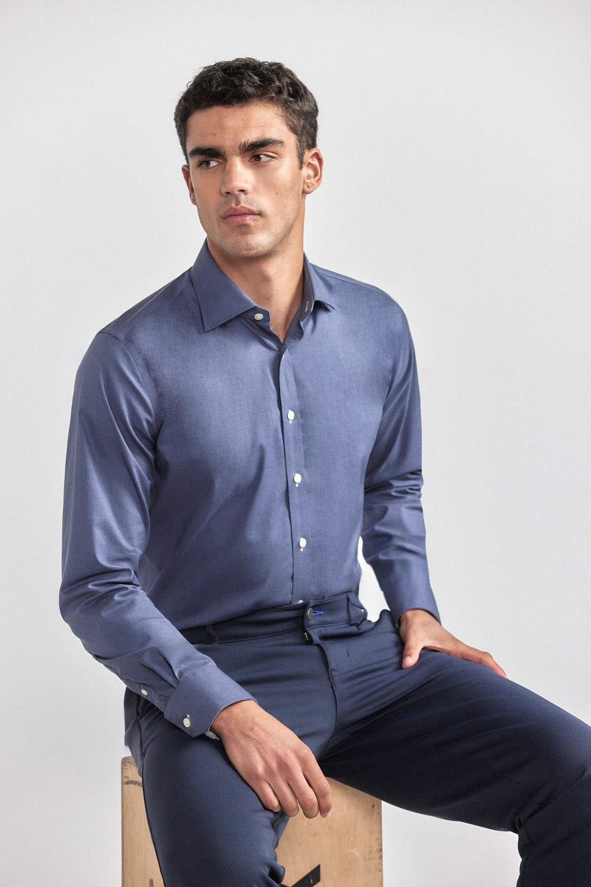 Leader Non-Iron Solid | Navy Melange, view 4 of 9