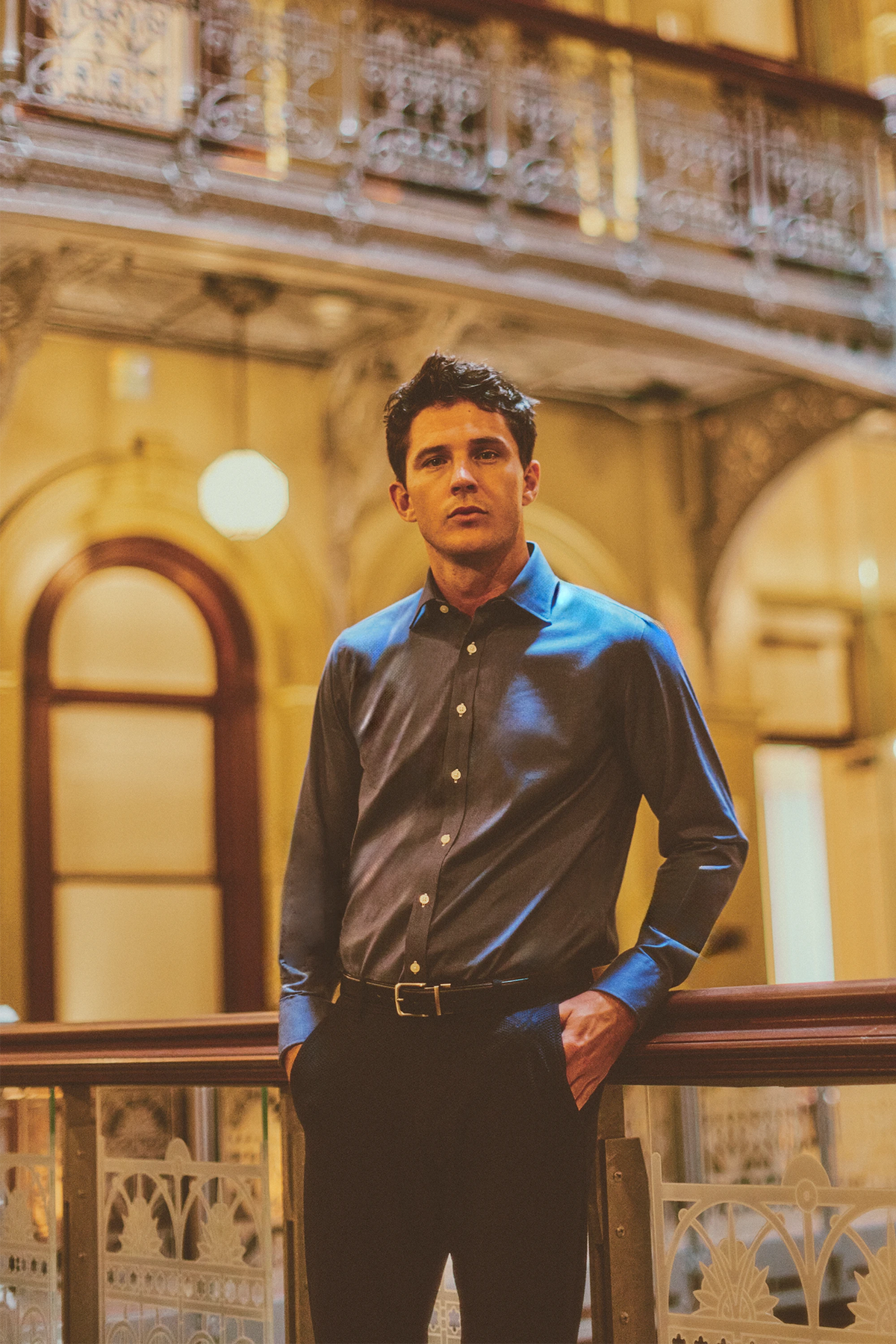 Leader Non-Iron Solid | Navy Melange, view 2 of 9