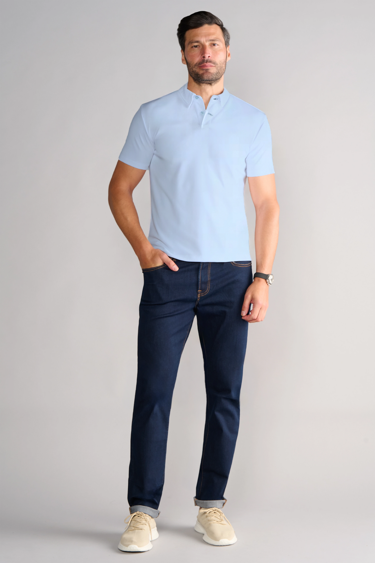 Short Sleeve Polo Solid // Powder Blue, view 4 of 4