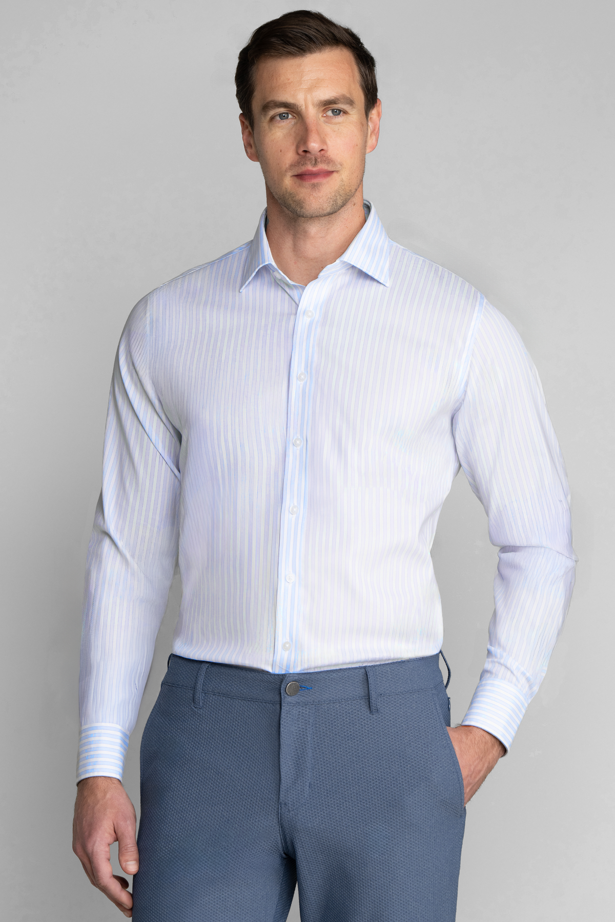 Leader Non-Iron Stripe // Dashed Blue, view 2 of 6
