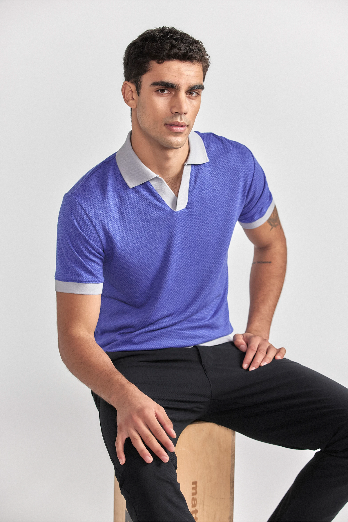 Short Sleeve Sweater Polo Contrast | Cobalt, view 7 of 7