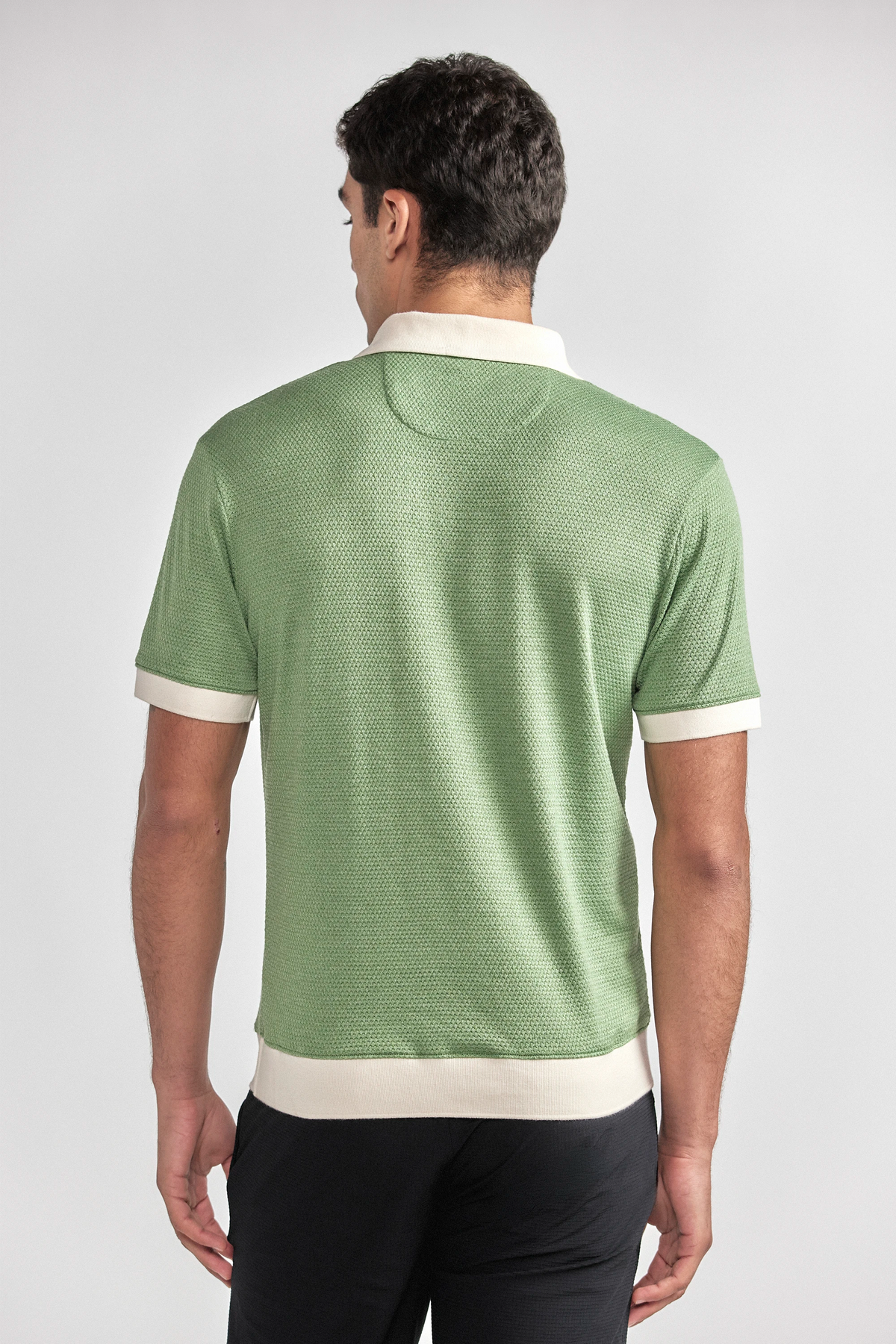 Short Sleeve Sweater Polo Contrast | Moss, view 5 of 9