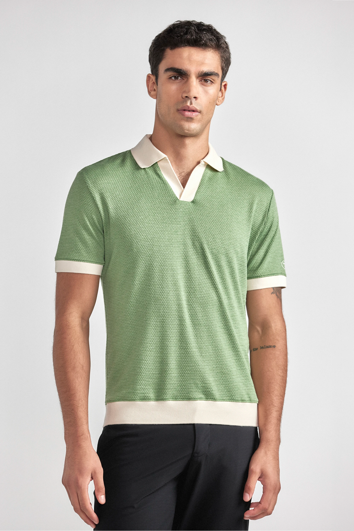 Short Sleeve Sweater Polo Contrast | Moss
