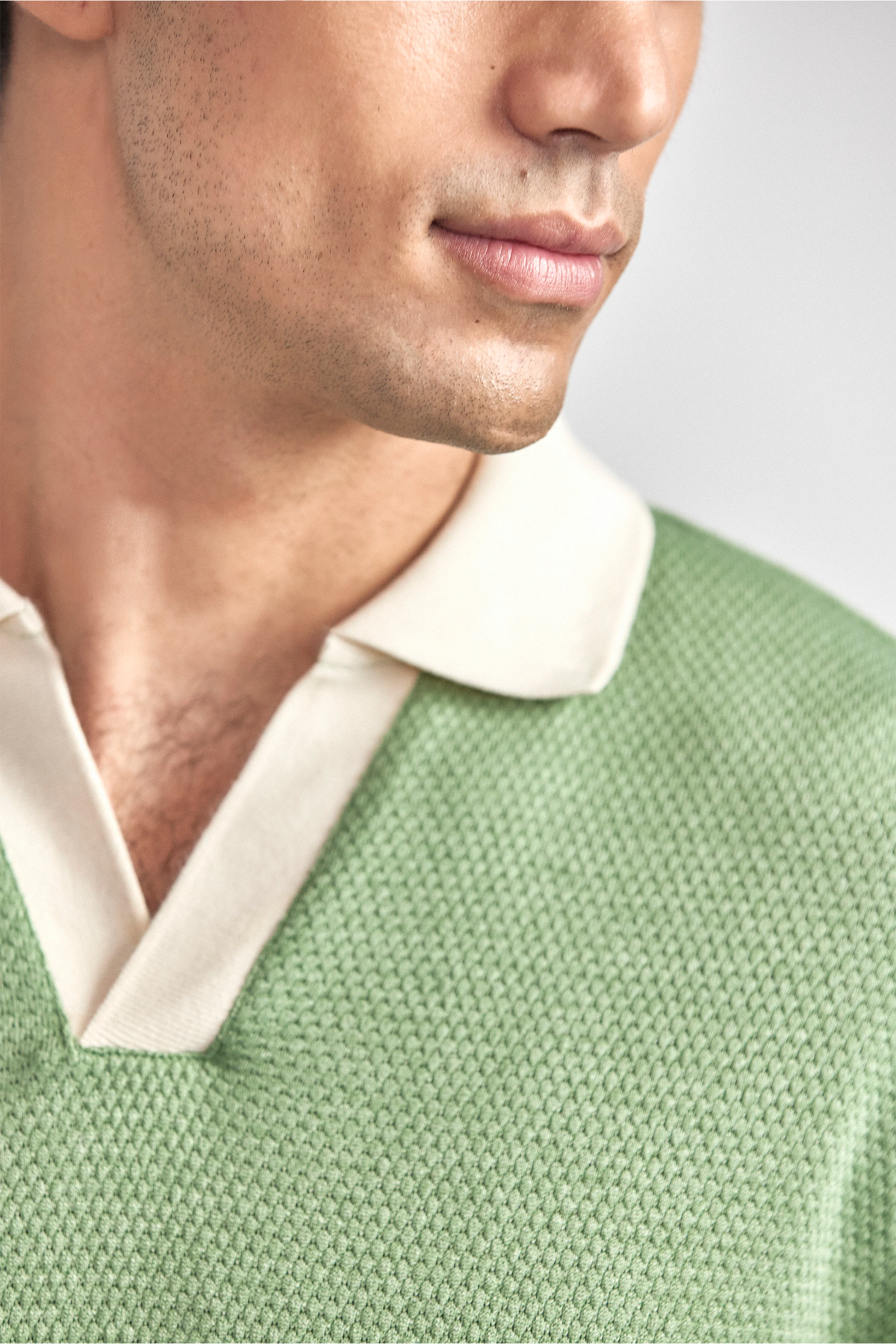 Short Sleeve Sweater Polo Contrast | Moss, view 6 of 9