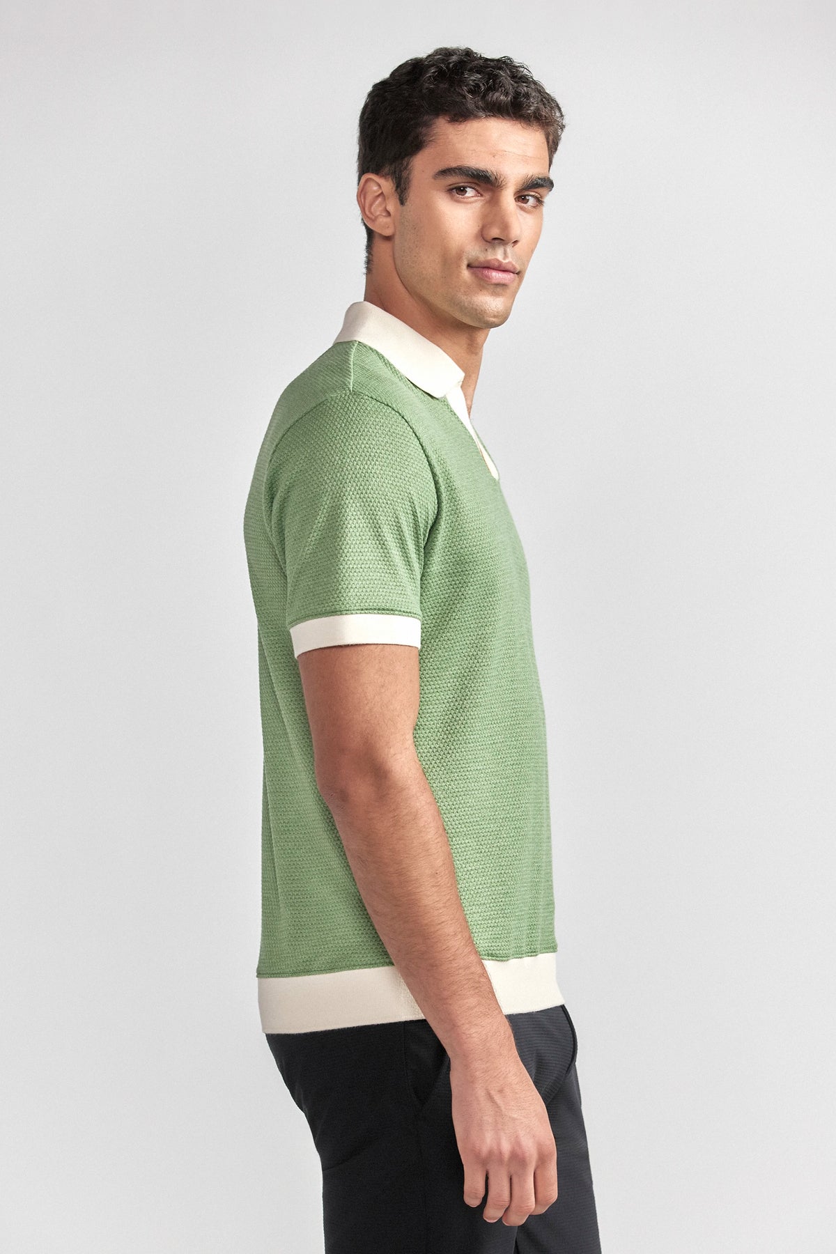 Short Sleeve Sweater Polo Contrast | Moss, view 8 of 9