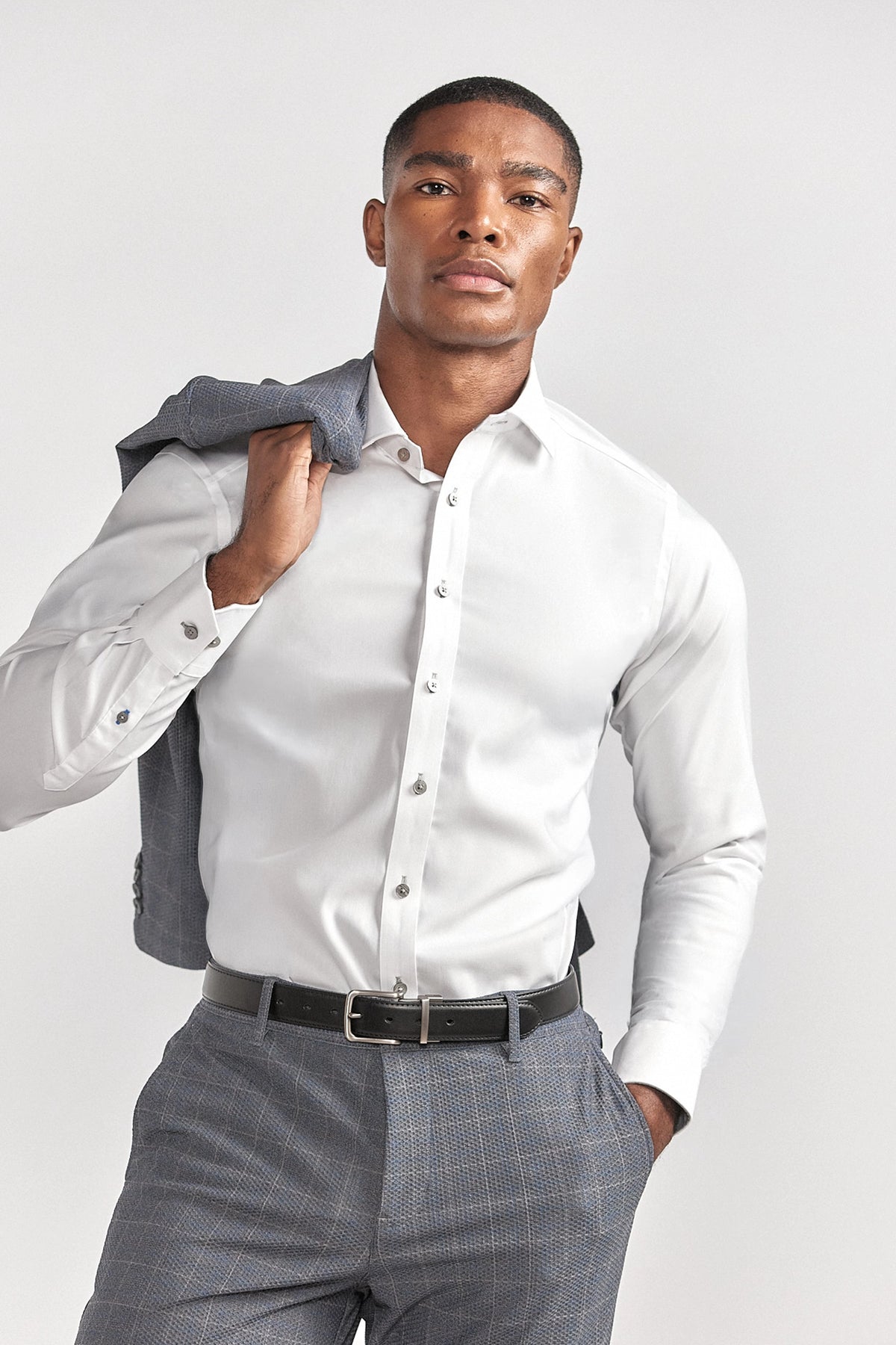 Leader Non-Iron Contrast | Grey Buttons, view 1 of 5